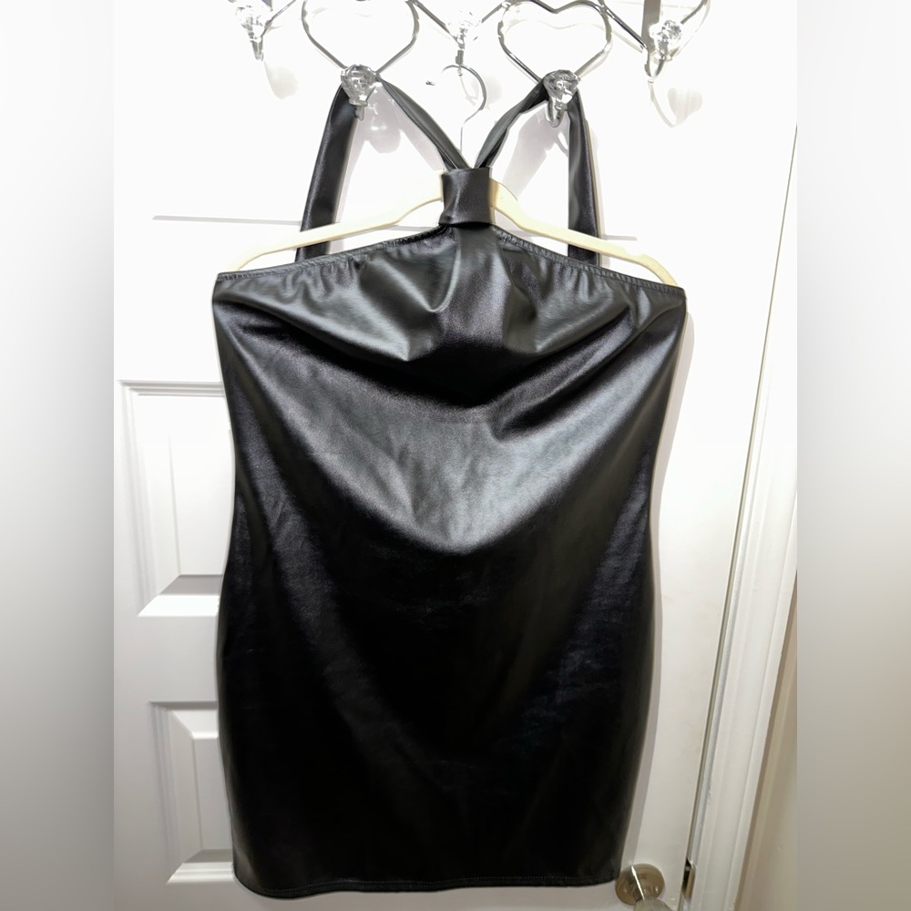 New never worn vegan halter leather dress